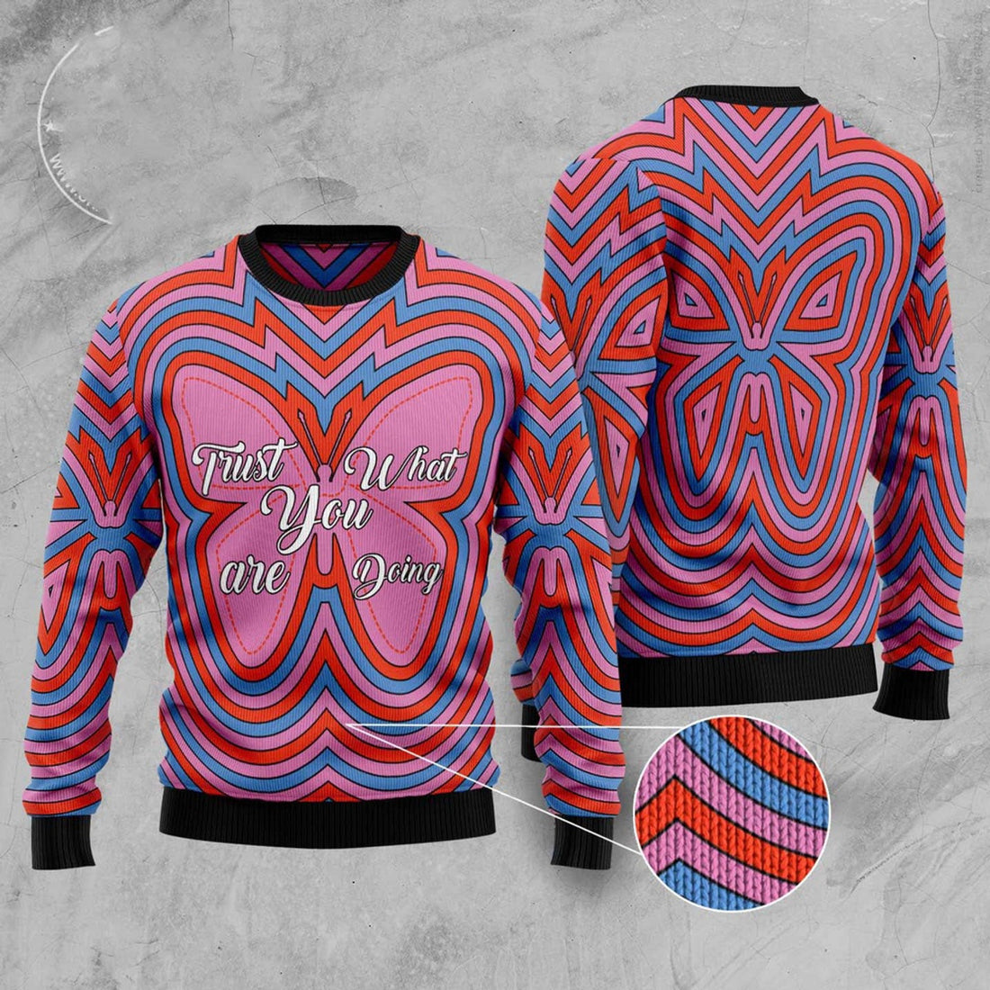 FUNSTUFFPRINT Butterfly Trust Ugly Christmas Sweater, Christmas Sweater, Ugly Sweater, Funny Xmas Sweaters Ugly Sweater