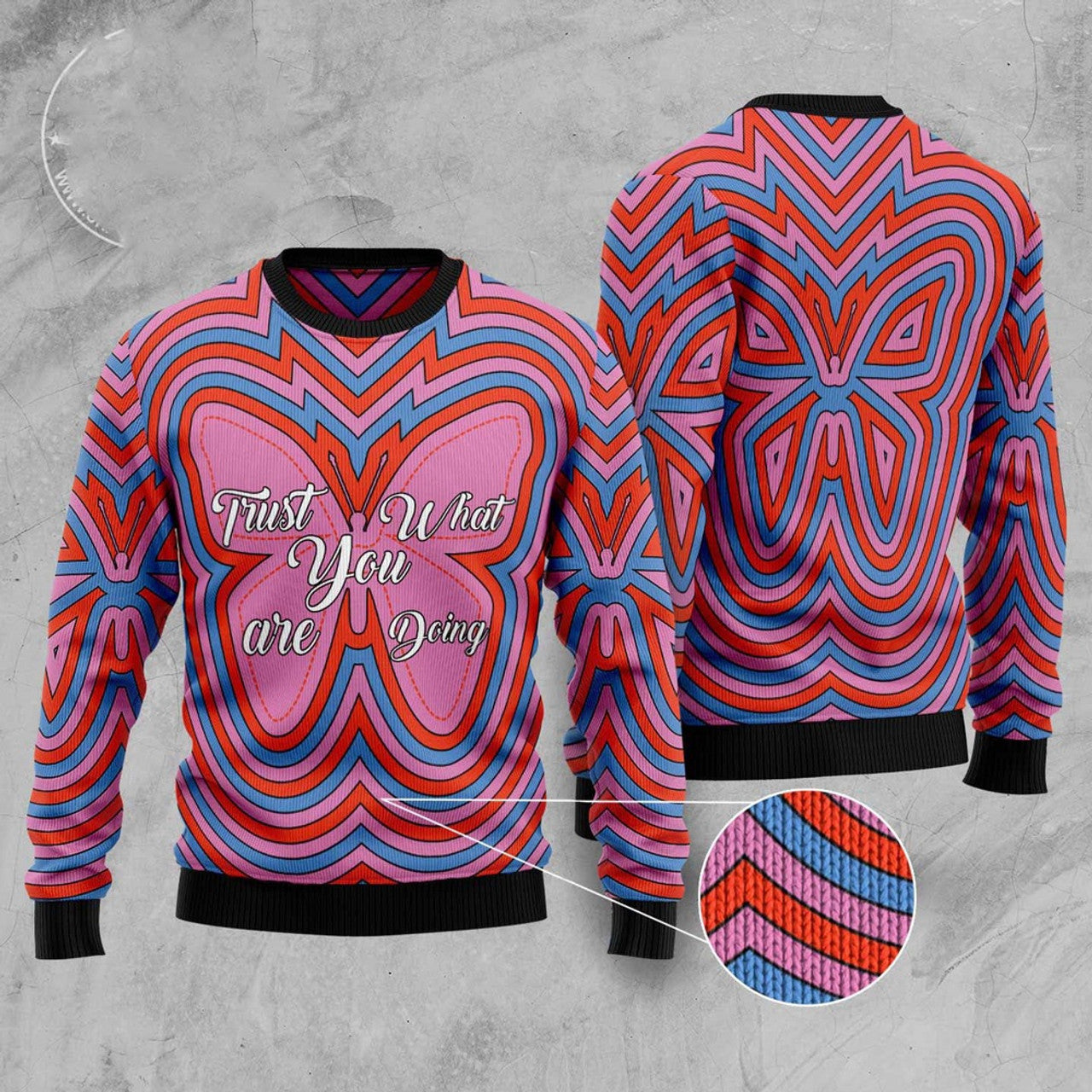 FUNSTUFFPRINT Butterfly Trust Ugly Christmas Sweater, Christmas Sweater, Ugly Sweater, Funny Xmas Sweaters Ugly Sweater