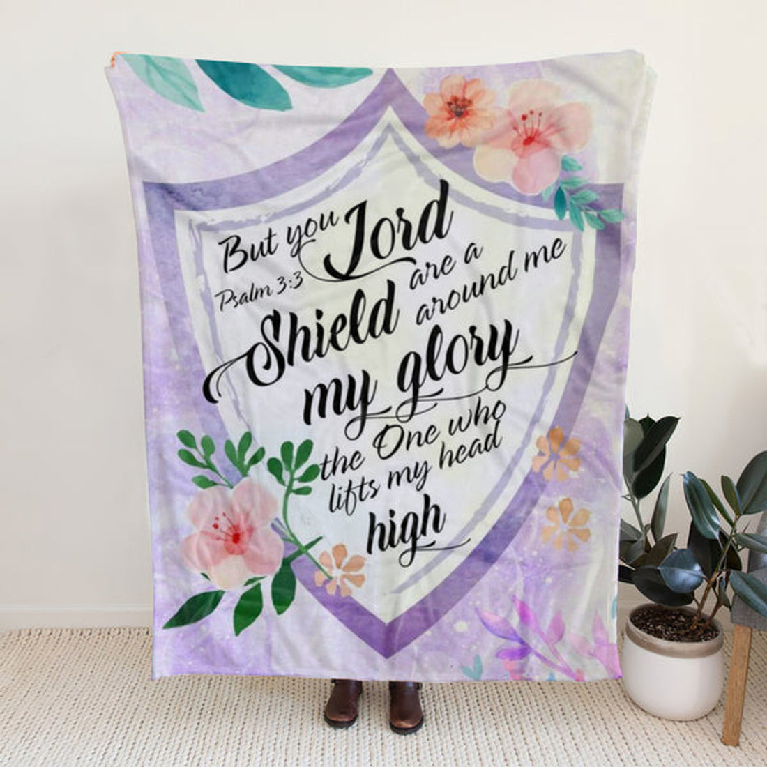FUNSTUFFPRINT Sherpa Fleece Blanket - But You Lord Are A Shield Around Me Psalm 3:3 Bible Verse Blanket