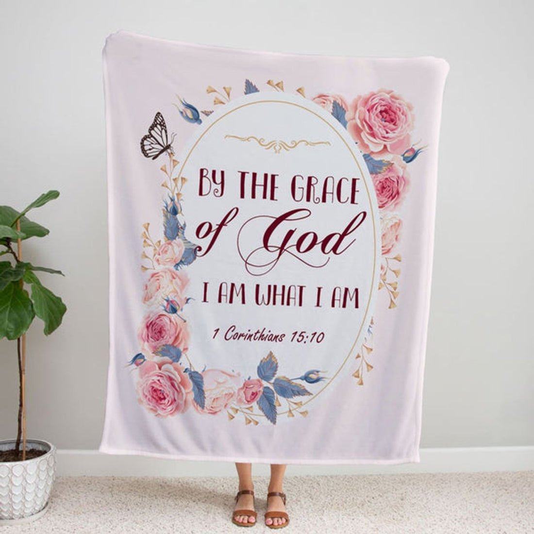 FUNSTUFFPRINT By The Grace Of God I Am What I Am 1 Corinthians 1510 Fleece Blanket - Christian Blanket - Bible Verse Blanket