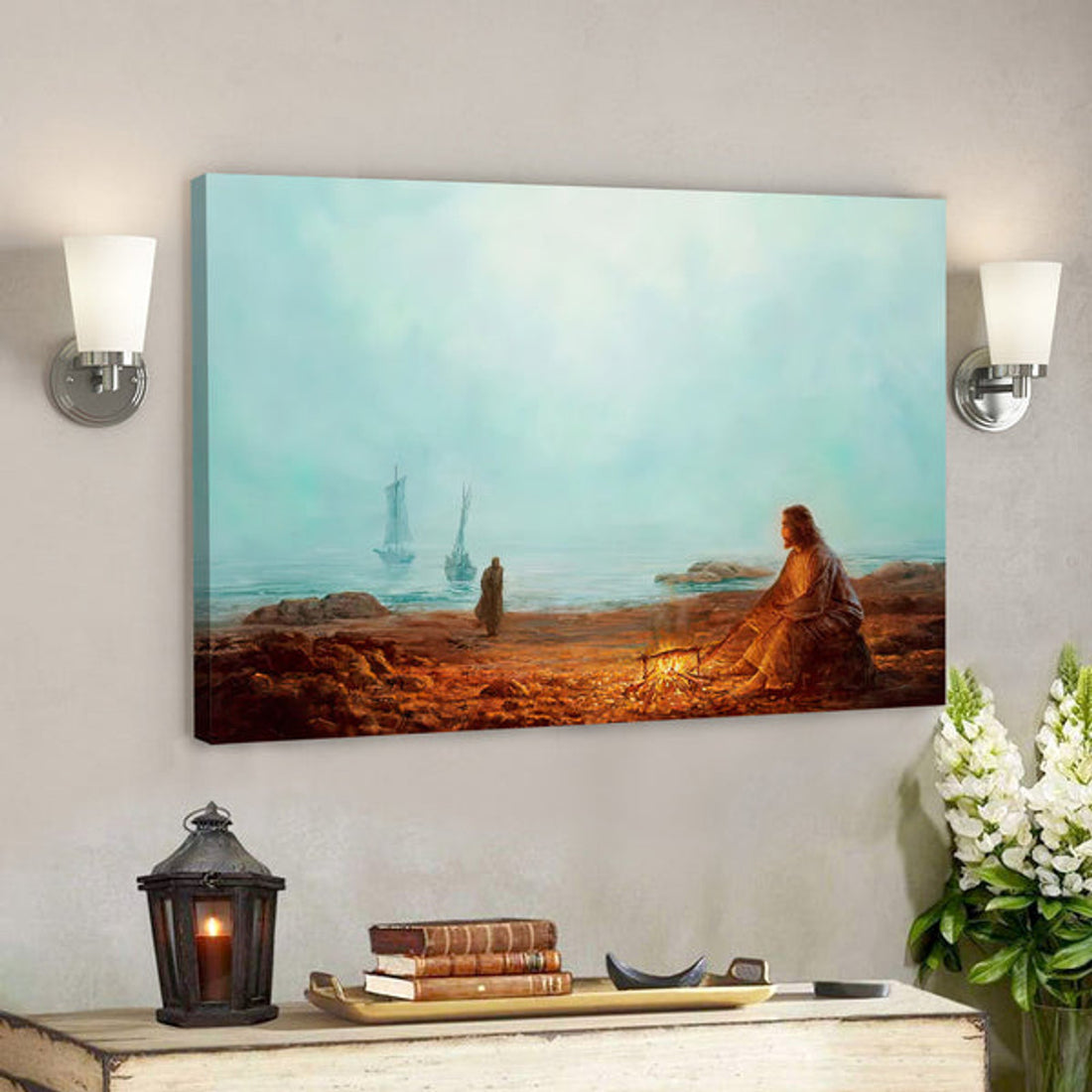 By The Shore Canvas - Jesus Canvas Painting - Christian Wall Art - Religious Canvas Painting - Christian Canvas Wall Art - Christian Gift 