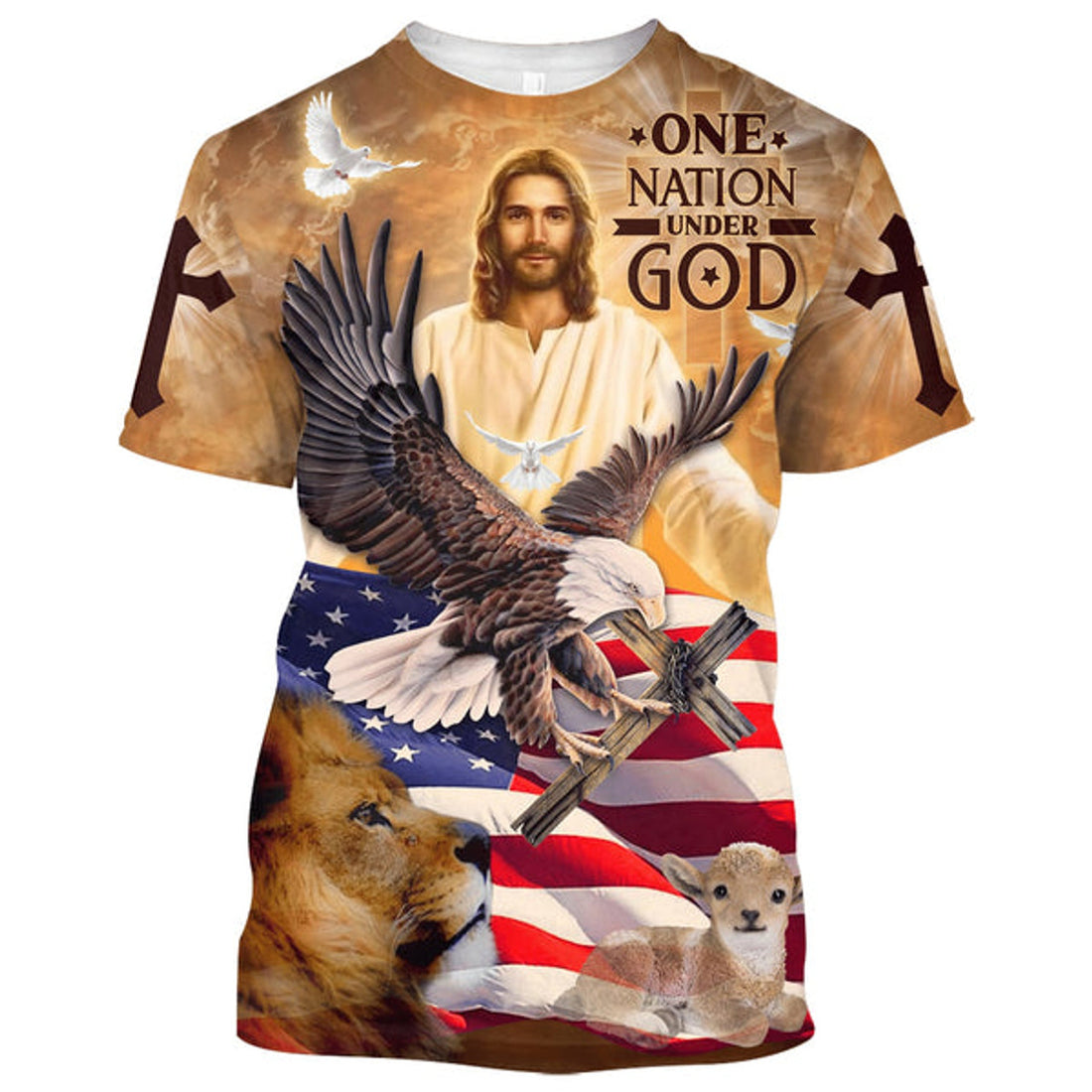 FUNSTUFFPRINT On Nation Under God American Christian 3D T-shirt