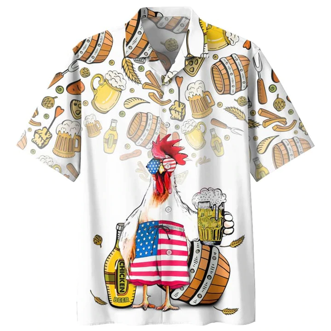 Chicken Beer Hawaiian Shirt, Summer Men Hawaiian Shirts - Casual Button Down Short Sleeve Shirt