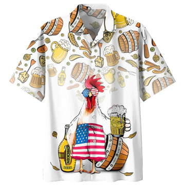 Chicken Beer Hawaiian Shirt, Summer Men Hawaiian Shirts - Casual Button Down Short Sleeve Shirt