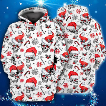 FUNSTUFFPRINT 3D Christmas Skull Candy Cane All Over 3D Hoodie and Zip Hoodie