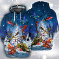 FUNSTUFFPRINT 3D Christmas Dragon All Over 3D Hoodie and Zip Hoodie