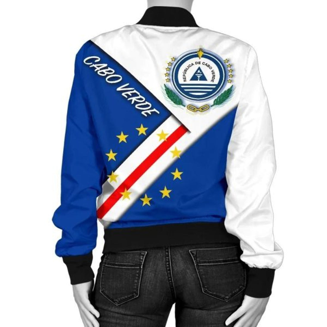 FUNSTUFFPRINT Cabo Verde Women's Bomber Jacket - Cabo Verde Flag And Coat Of Arms 3D Bomber Jacket