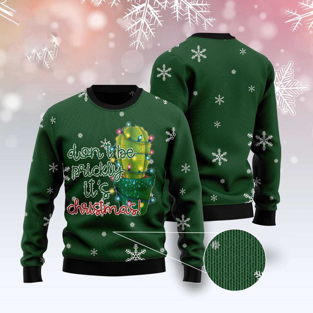 FUNSTUFFPRINT Cactus Don'T Be Prickly Ugly Christmas Sweater, Christmas Sweater, Ugly Sweater, Funny Xmas Sweaters Ugly Sweater