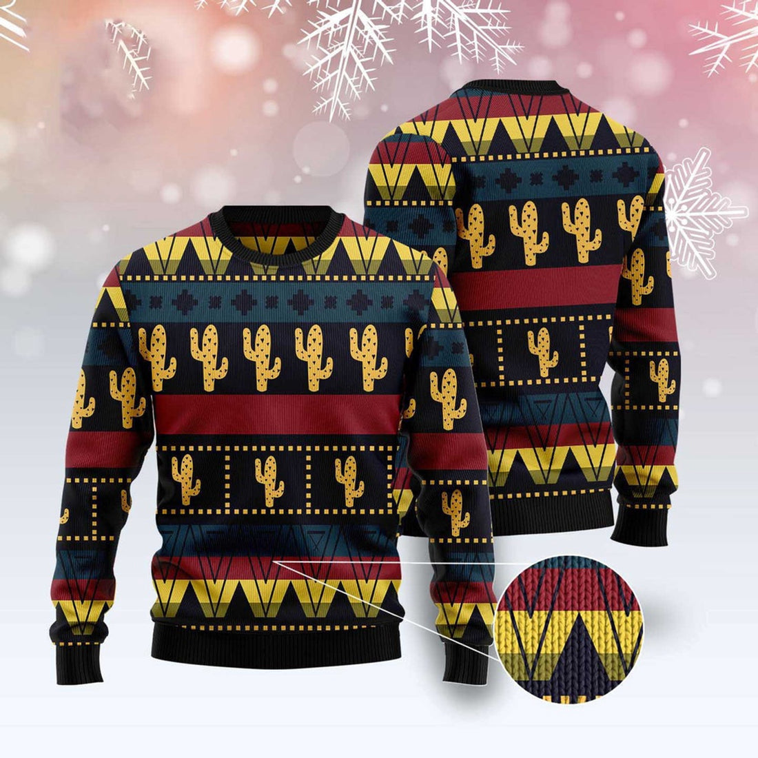 FUNSTUFFPRINT Cactus Group Pattern Ugly Christmas Sweater, Christmas Sweater, Ugly Sweater, Funny Xmas Sweaters Ugly Sweater
