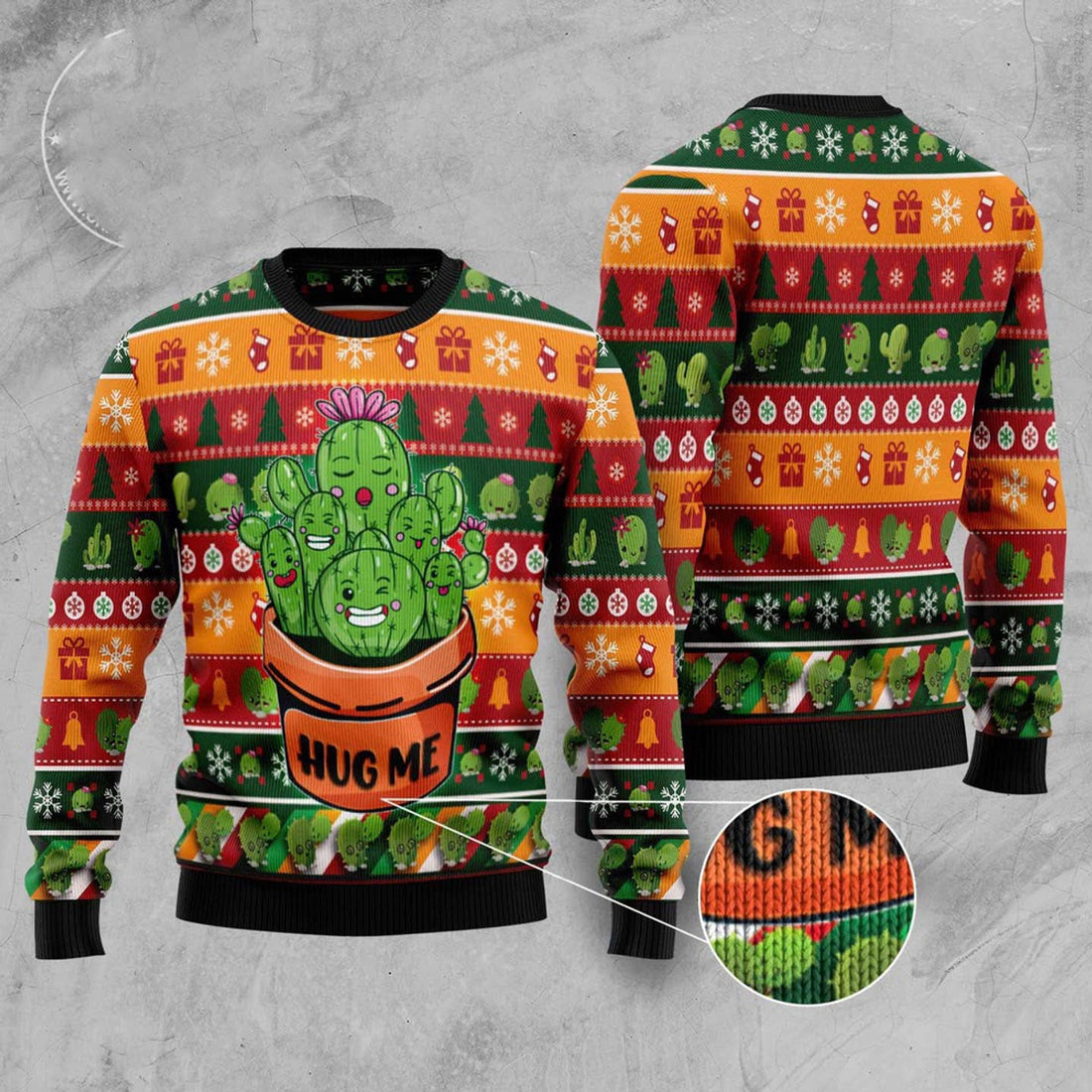 FUNSTUFFPRINT Cactus Hug Me Ugly Christmas Sweater, Christmas Sweater, Ugly Sweater, Funny Xmas Sweaters Ugly Sweater