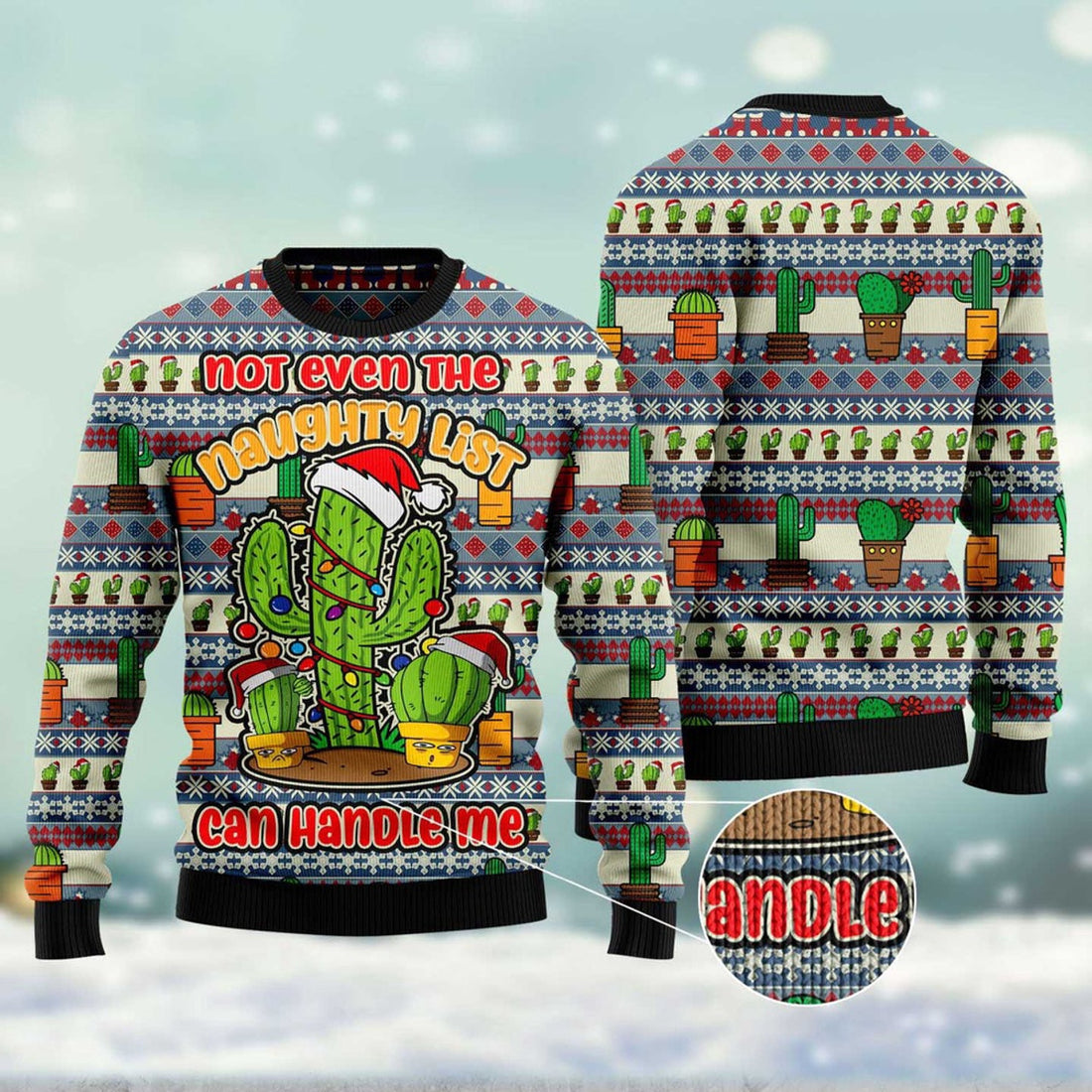FUNSTUFFPRINT Cactus Not Even The Naughty List Can Handle Me Ugly Christmas Sweater, Christmas Sweater, Ugly Sweater, Funny Xmas Sweaters Ugly Sweater