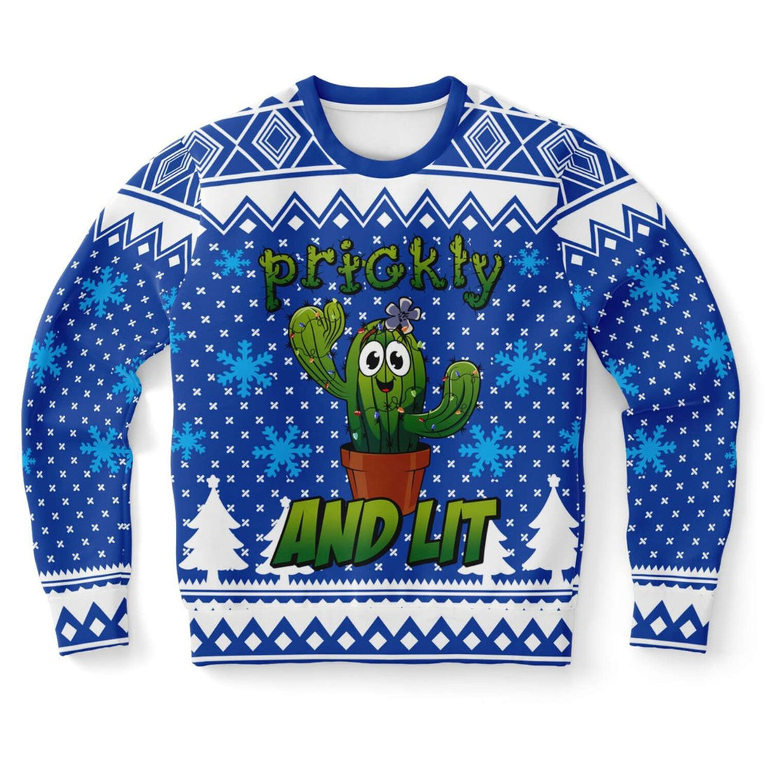 FUNSTUFFPRINT Cactus Prickly and Lit Ugly Christmas Sweater, Christmas Sweater, Ugly Sweater, Funny Xmas Sweaters Ugly Sweater