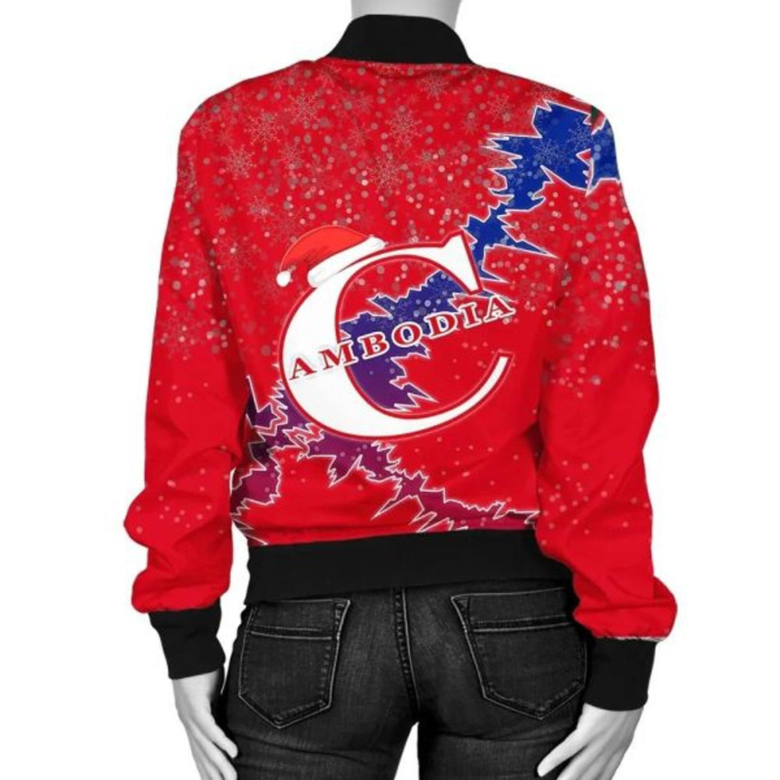 FUNSTUFFPRINT Cambodia Christmas Coat Of Arms Women Bomber Jacket Style 3D Bomber Jacket