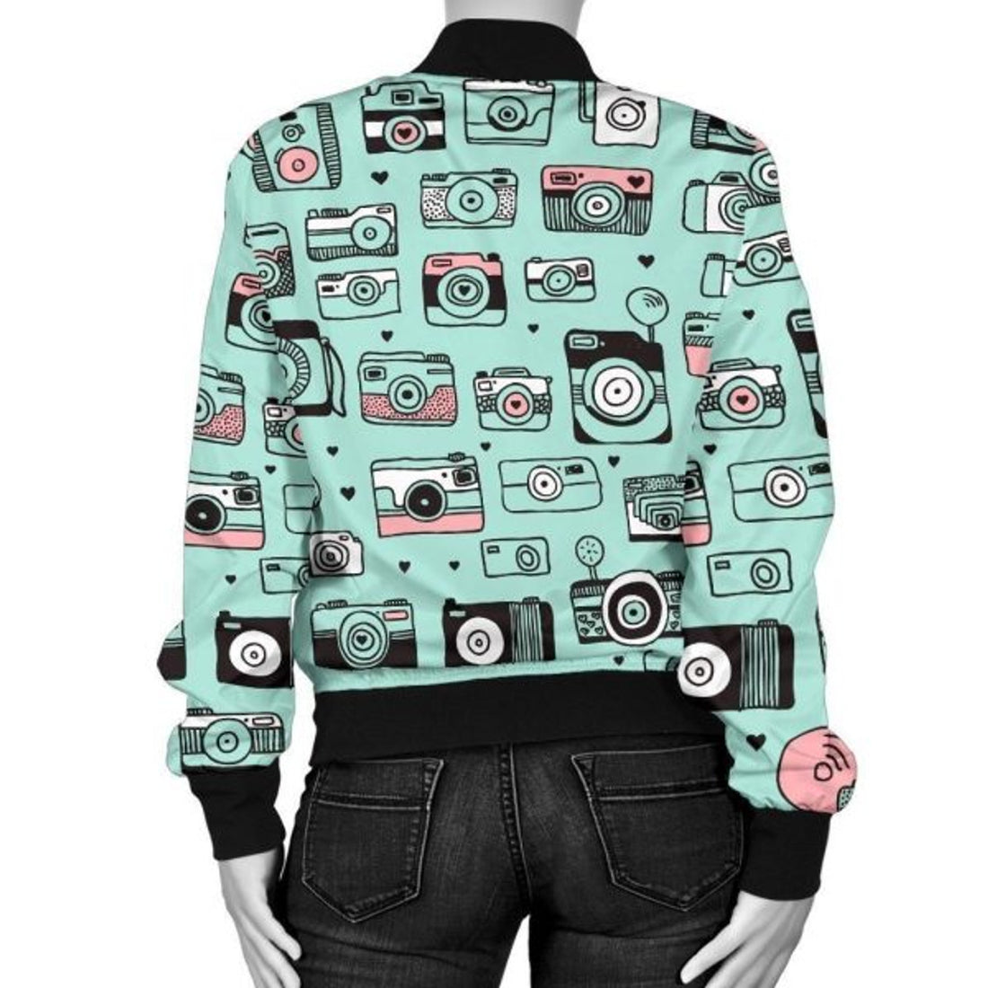 FUNSTUFFPRINT Camera Pastel Pattern Print Women Casual 3D Bomber Jacket