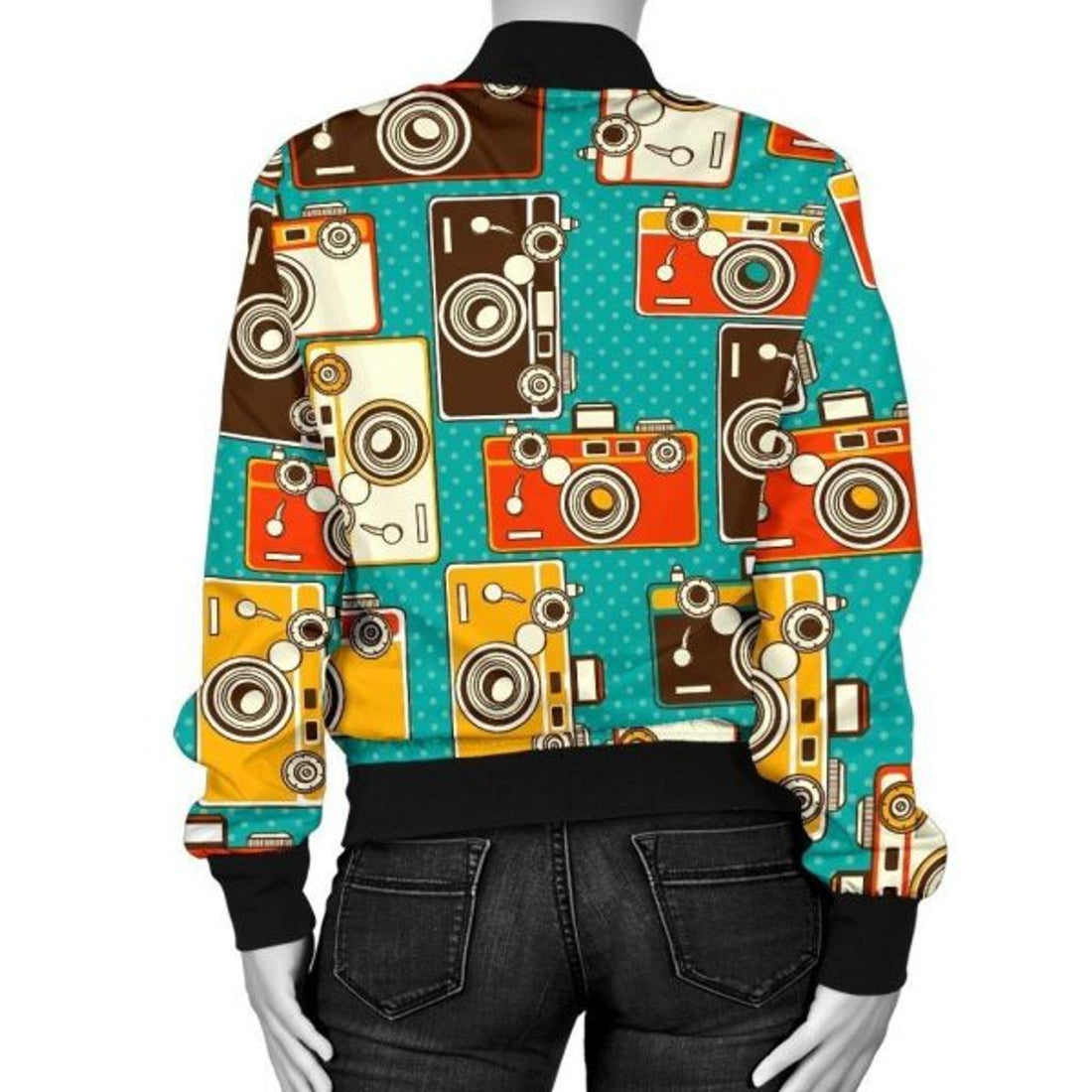 FUNSTUFFPRINT Camera Print Pattern Women Casual 3D Bomber Jacket