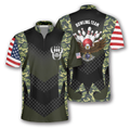 Custom Camouflage Eagle Flag Custom Bowling Jerseys for Men, Zipper Polo Shirt Bowling Shirt, Eagle Flag Zipper Polo Shirt