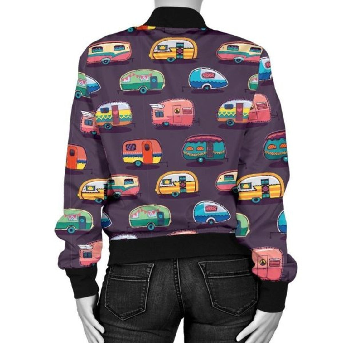 FUNSTUFFPRINT Camper Van Pattern Print Women Casual 3D Bomber Jacket