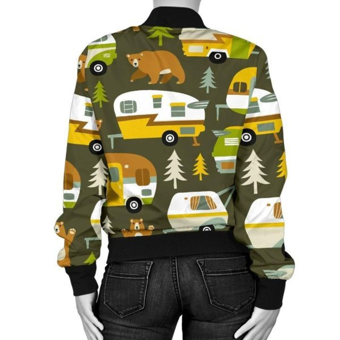 FUNSTUFFPRINT Camper Van Print Pattern Women Casual 3D Bomber Jacket