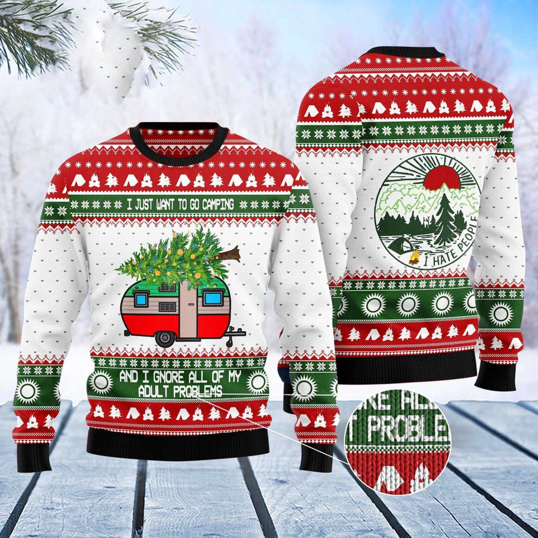FUNSTUFFPRINT Camping Christmas Ugly Christmas Sweater, Christmas Sweater, Ugly Sweater, Funny Xmas Sweaters Ugly Sweater