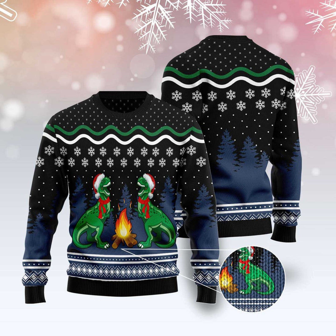 FUNSTUFFPRINT Camping T-Rex Ugly Christmas Sweater, Christmas Sweater, Ugly Sweater, Funny Xmas Sweaters Ugly Sweater