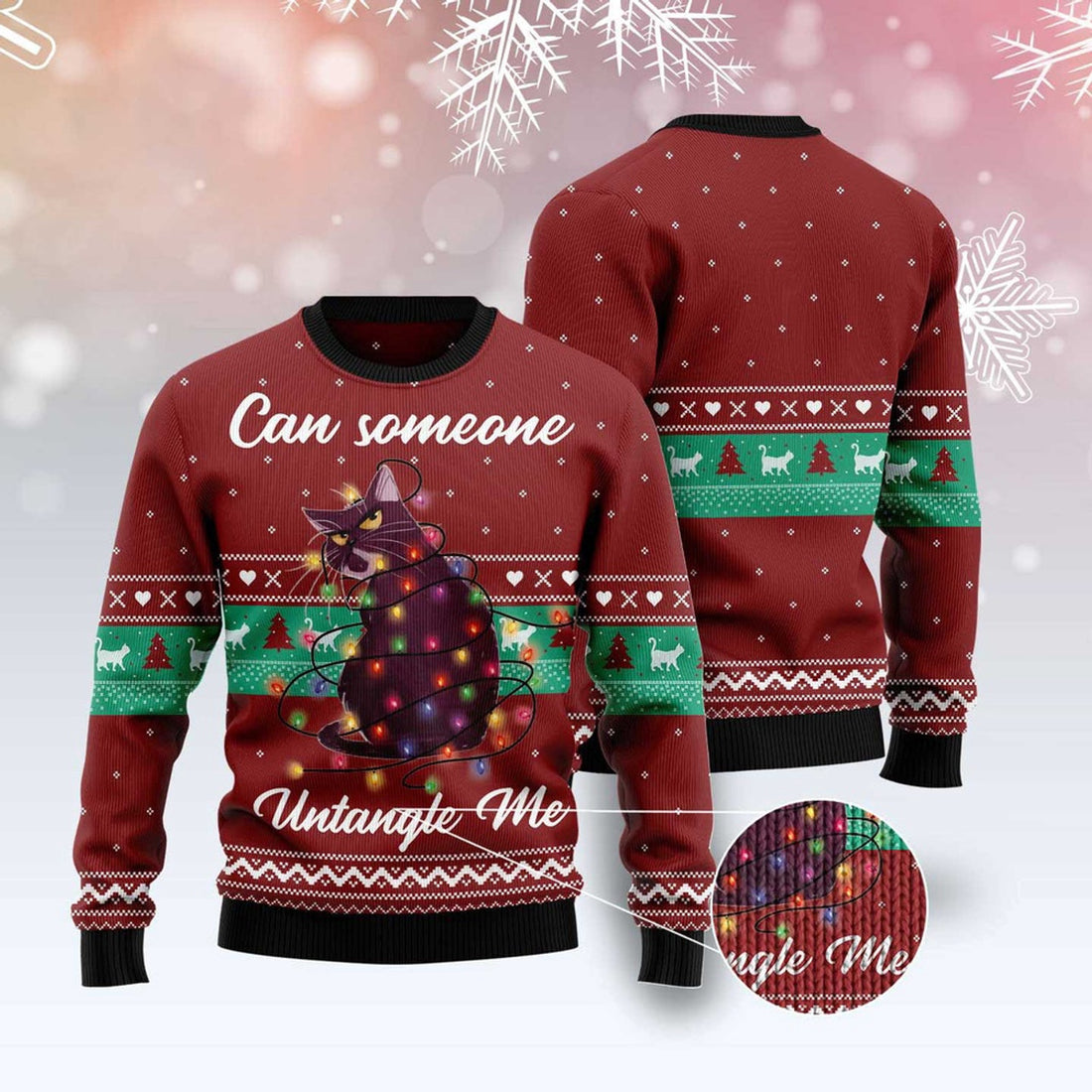 FUNSTUFFPRINT Can Someone Untangle Me Cat Ugly Christmas Sweater, Christmas Cat Ugly Sweater, Ugly Cat Xmas Sweater Ugly Sweater