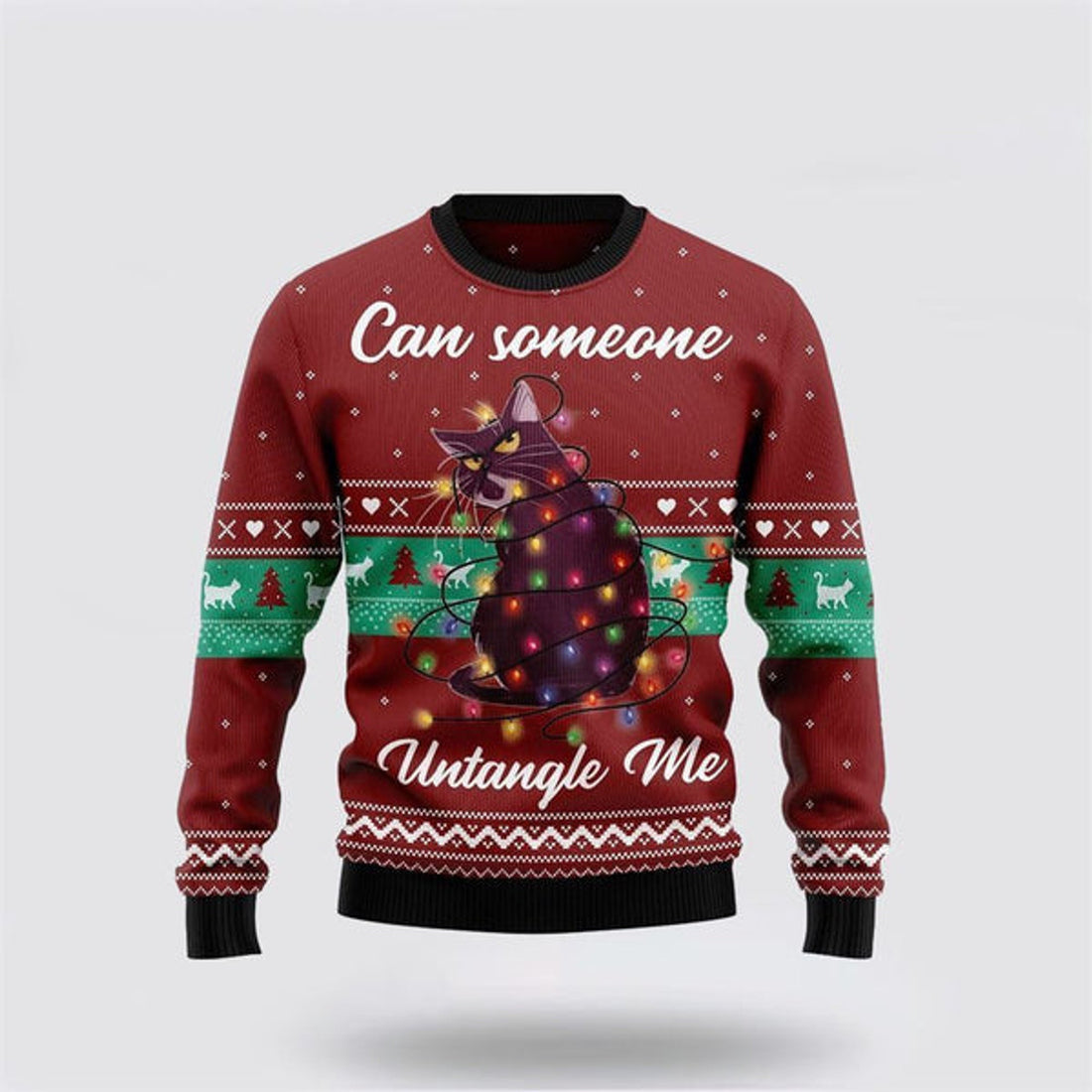 FUNSTUFFPRINT Can Someone Untangle Me Cat Ugly Christmas Sweater For Men And Women, Best Gift For Christmas, Christmas Fashion Winter Ugly  Sweater