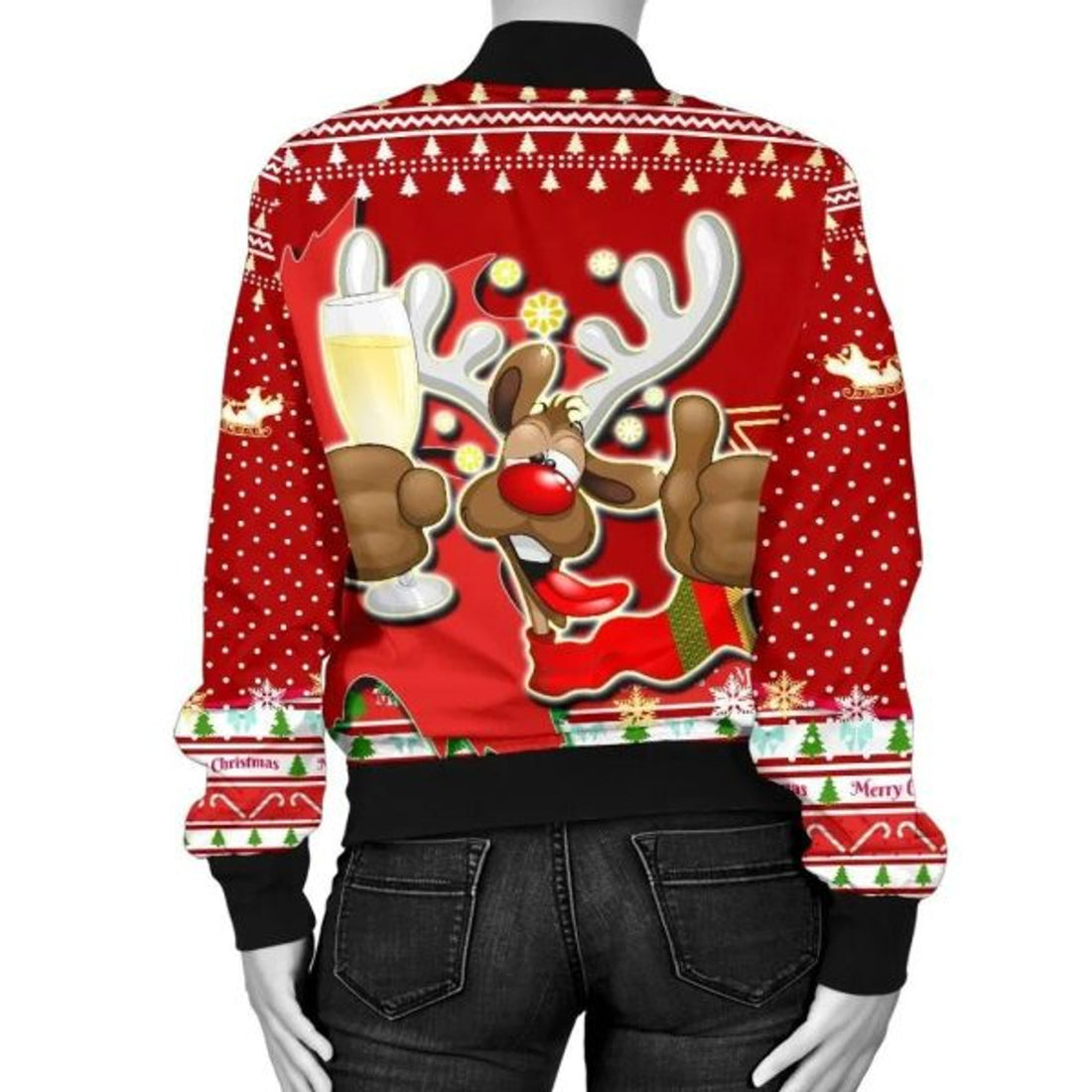 FUNSTUFFPRINT Canada Christmas Women Bomber Jacket Moose Maple Leaf Version 3D Bomber Jacket