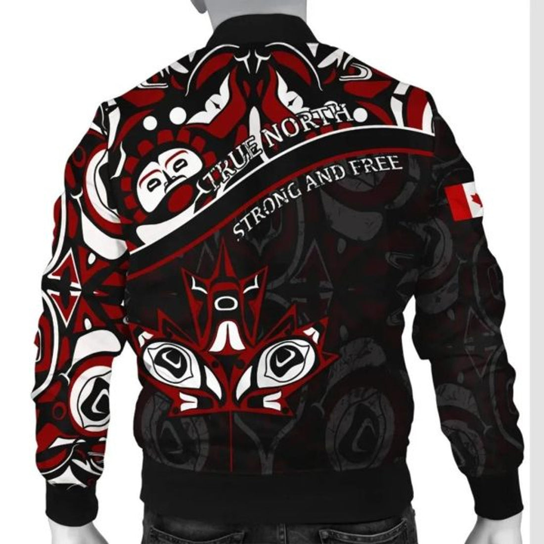 FUNSTUFFPRINT Canada Day Men's Bomber Jacket - Haida Maple Leaf Style Tattoo Black 3D Bomber Jacket