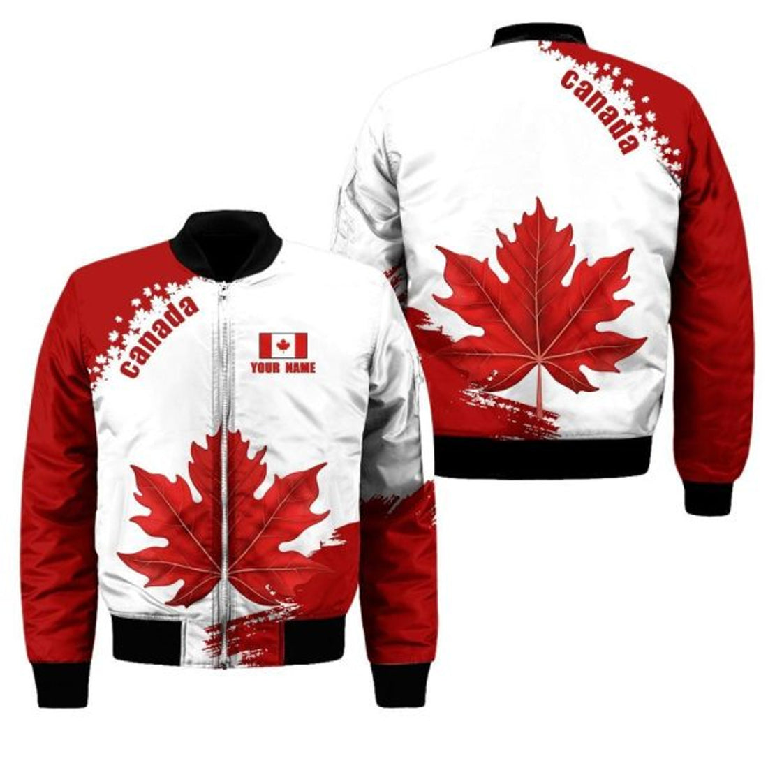 FUNSTUFFPRINT Canada Day Personalized Name Pullover Premium Unisex Bomber Jacket Maple Leaf 3D Bomber Jacket