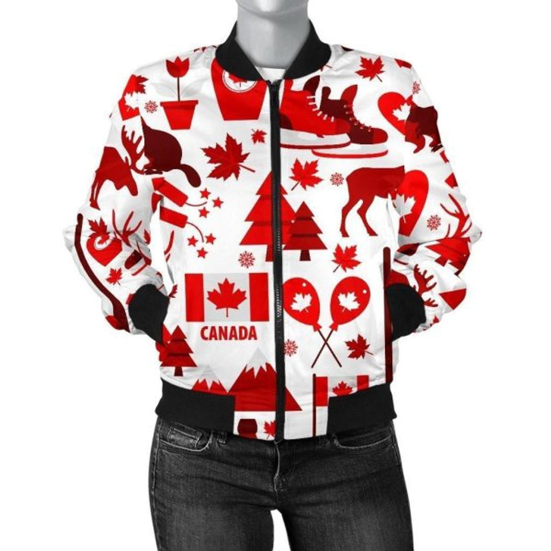 FUNSTUFFPRINT Canada Love Pattern Print Women Casual 3D Bomber Jacket
