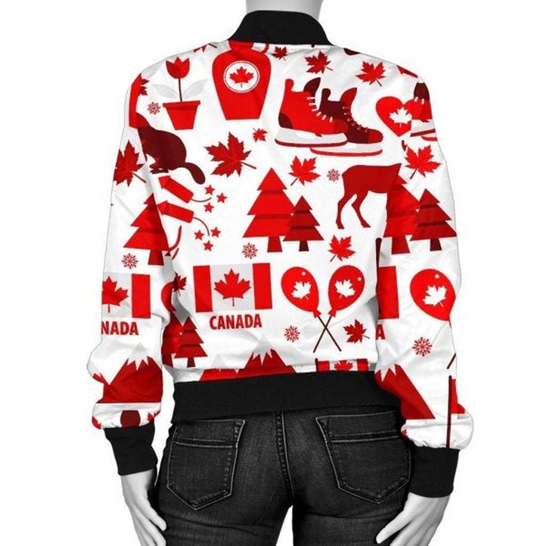 FUNSTUFFPRINT Canada Love Pattern Print Women Casual 3D Bomber Jacket