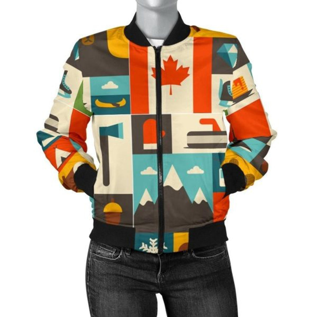 FUNSTUFFPRINT Canada Pattern Print Women Casual 3D Bomber Jacket