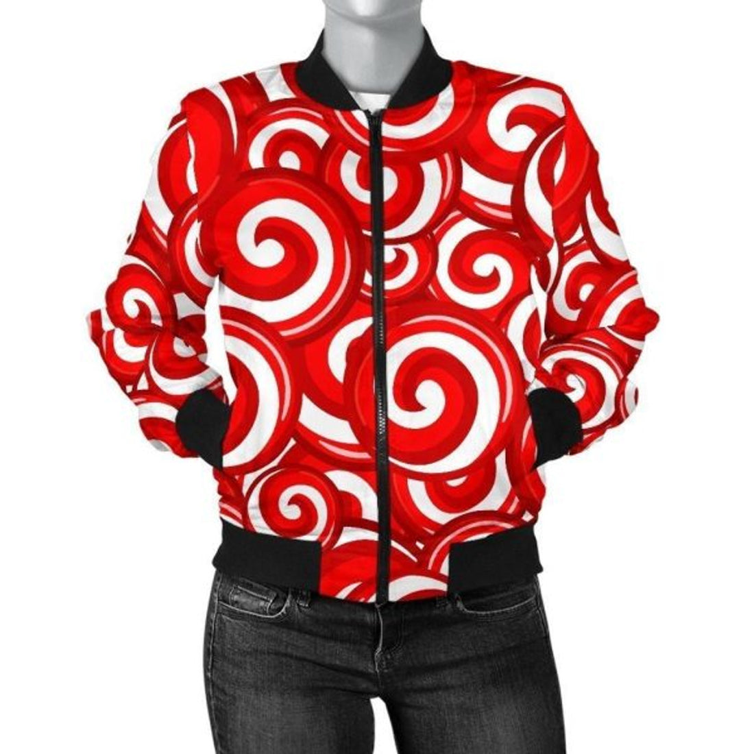 FUNSTUFFPRINT Candy Cane Pattern Print Women Casual 3D Bomber Jacket