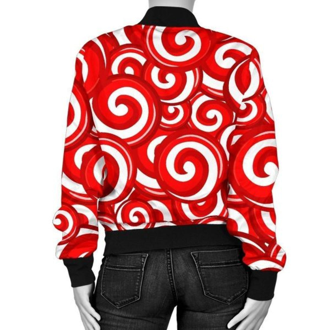 FUNSTUFFPRINT Candy Cane Pattern Print Women Casual 3D Bomber Jacket
