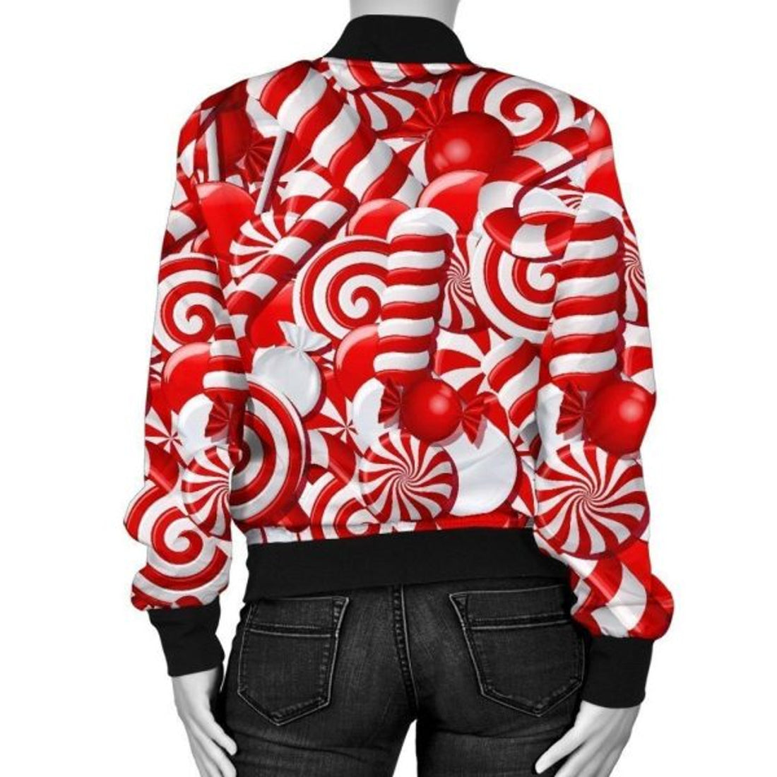 FUNSTUFFPRINT Candy Cane Print Pattern Women Casual 3D Bomber Jacket