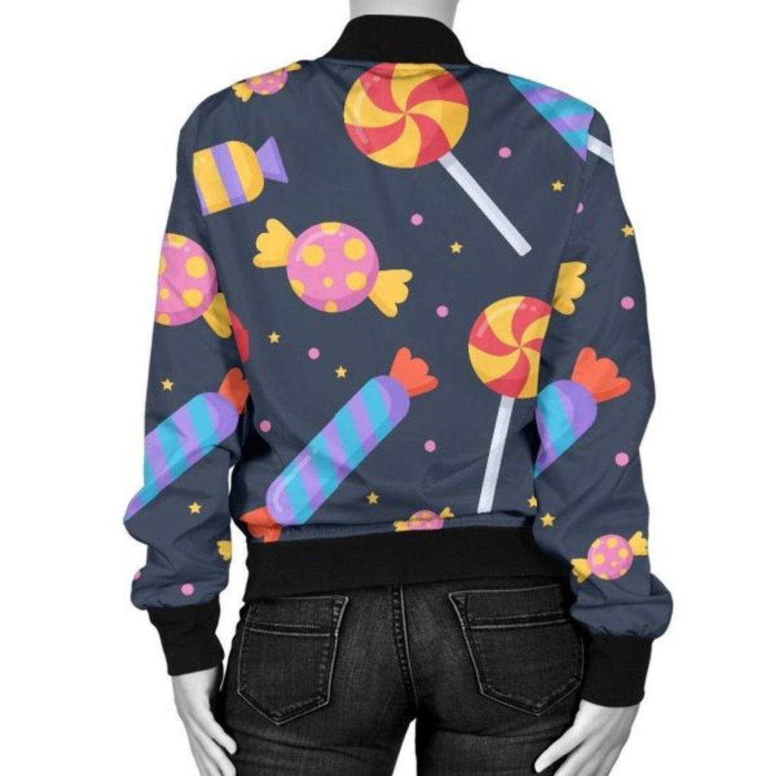 FUNSTUFFPRINT Candy Pattern Print Women Casual 3D Bomber Jacket