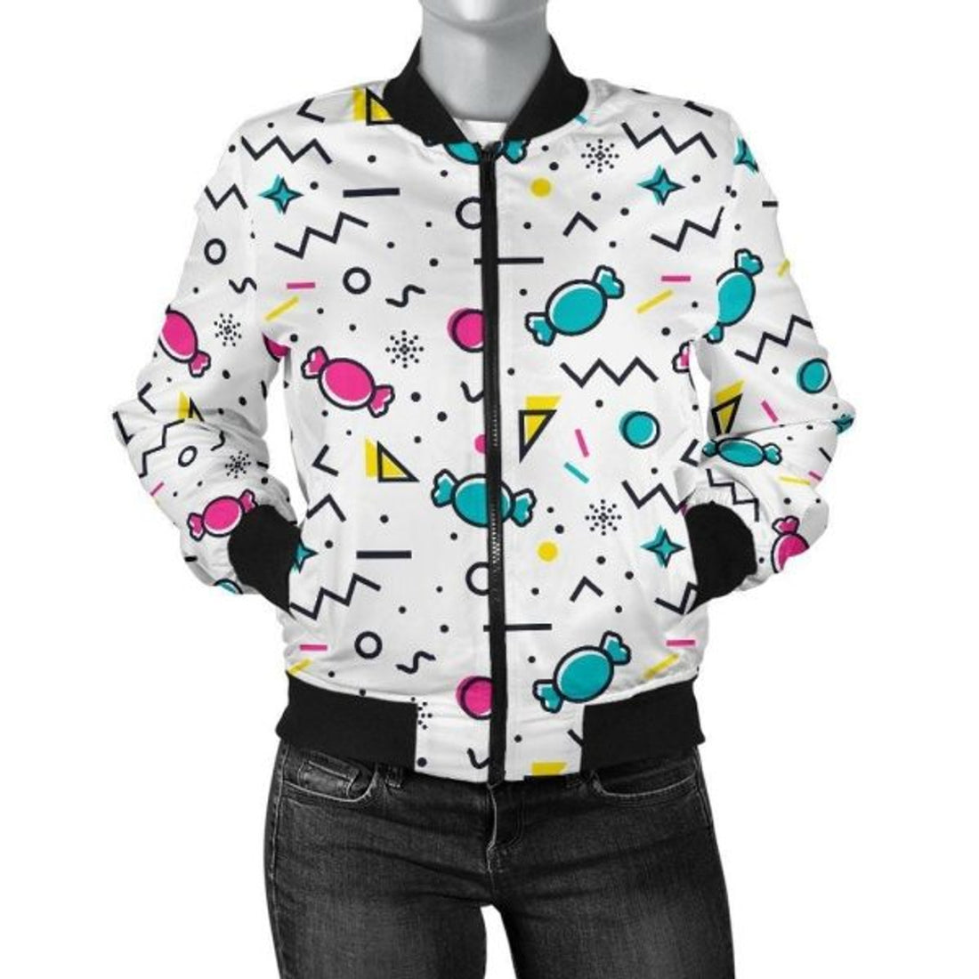 FUNSTUFFPRINT Candy Print Pattern Women Casual 3D Bomber Jacket