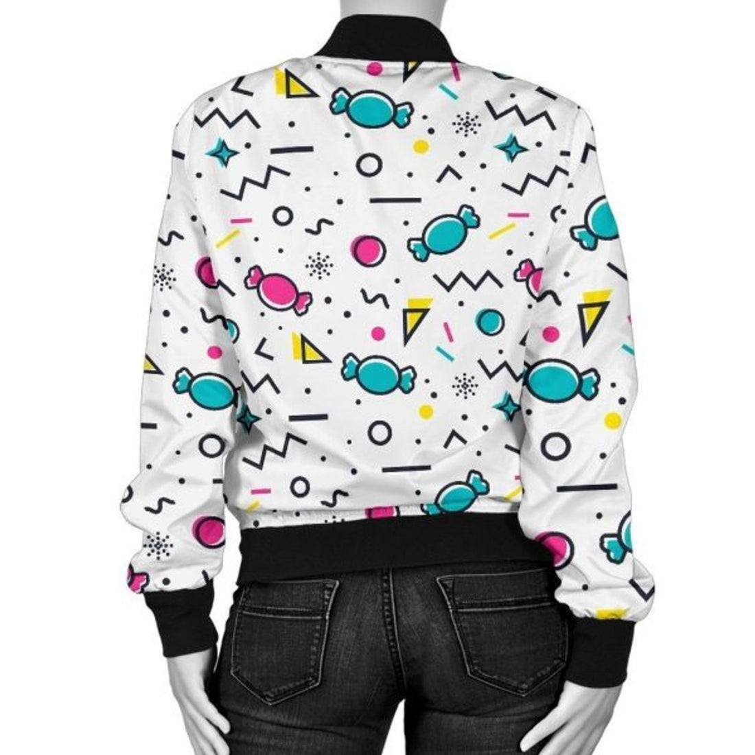 FUNSTUFFPRINT Candy Print Pattern Women Casual 3D Bomber Jacket
