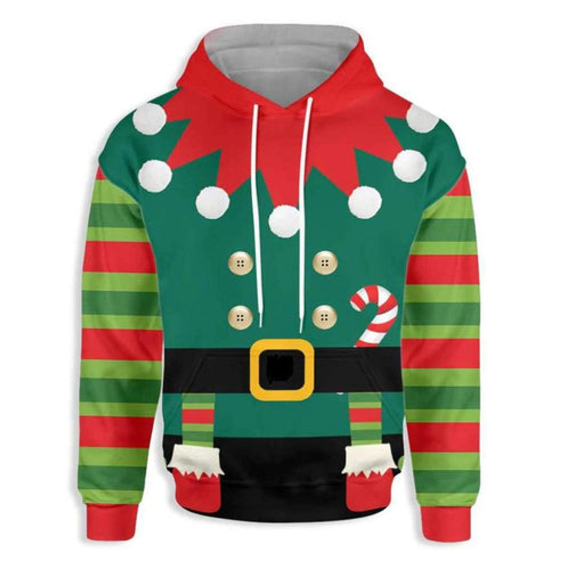 FUNSTUFFPRINT 3D Candy Cane Costume Christmas All Over 3D Hoodie and Zip Hoodie