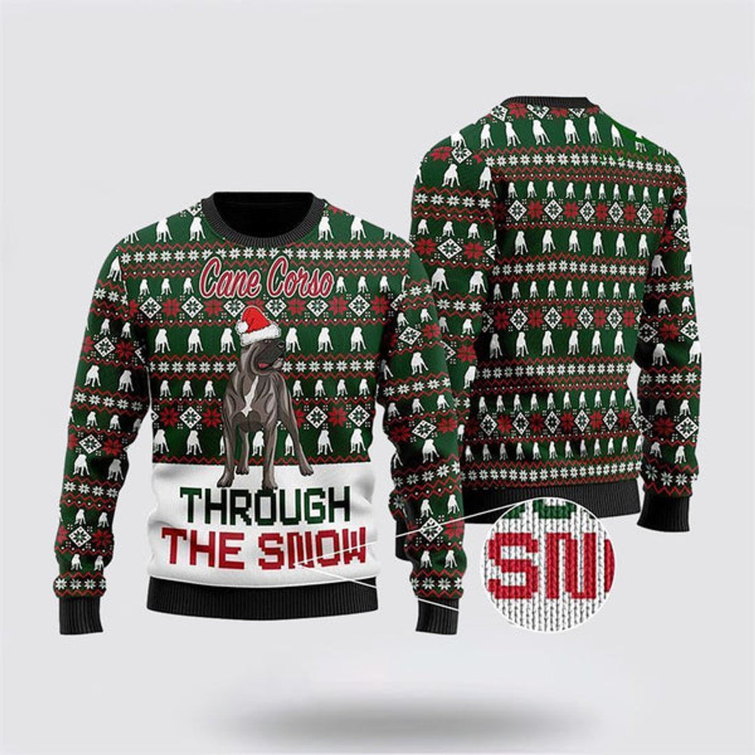 FUNSTUFFPRINT Cane Corso Through The Snow Ugly Christmas Sweater For Men And Women, Gift For Christmas, Best Winter Christmas Outfit Ugly  Sweater