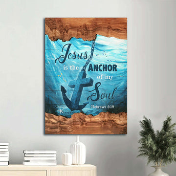 Canvas Anchor Painting Blue Ocean God Wood Artwork Jesus Is The Anchor Of My Soul Canvas Wall Art - Christian Wall Decor