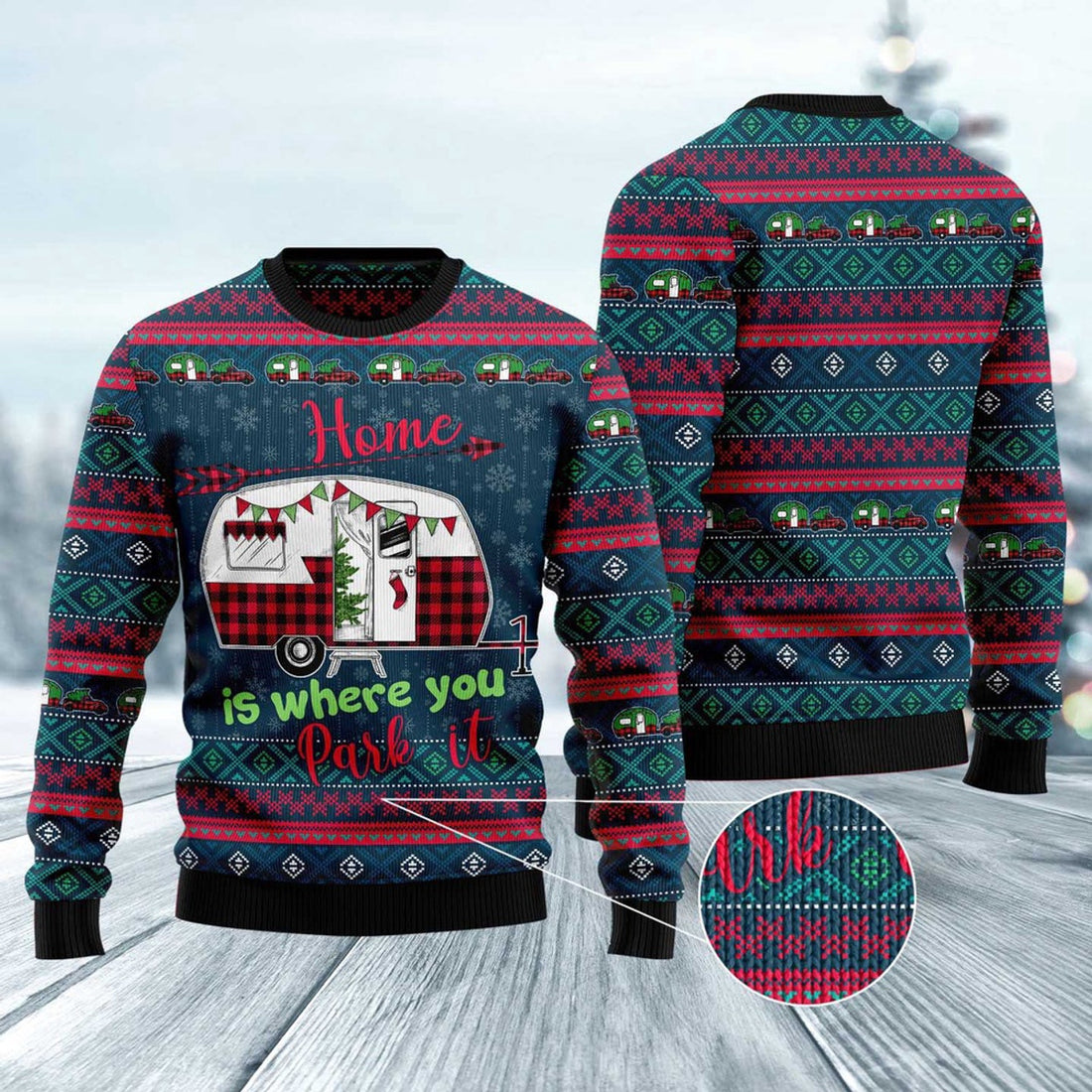 FUNSTUFFPRINT Caravan Home Is Where You Park It Ugly Christmas Sweater, Christmas Sweater, Ugly Sweater, Funny Xmas Sweaters Ugly Sweater
