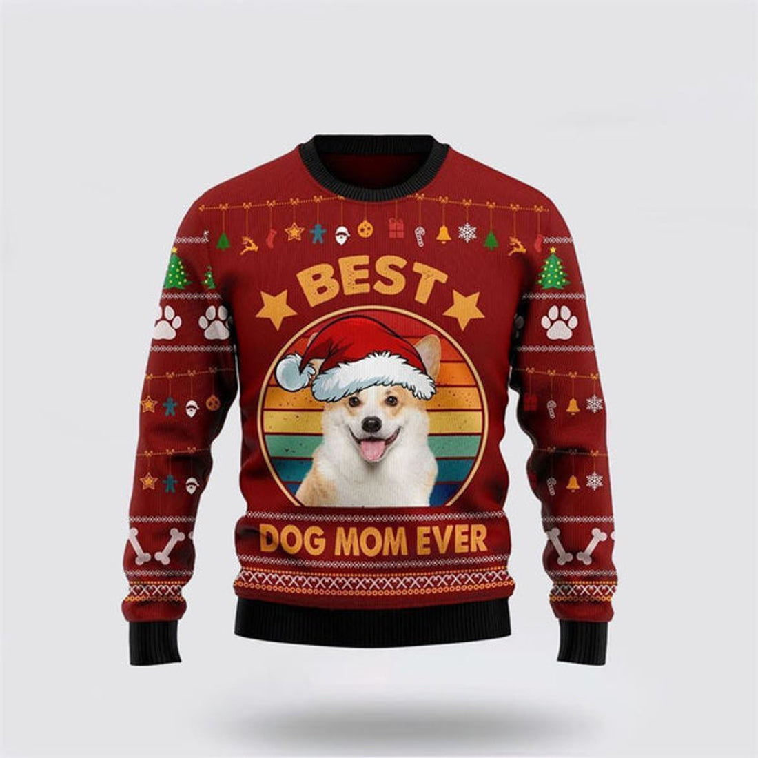 FUNSTUFFPRINT Cardigan Welsh Corgi Best Dog Mom Ever Ugly Christmas Sweater For Men And Women, Gift For Christmas, Best Winter Christmas Outfit Ugly  Sweater