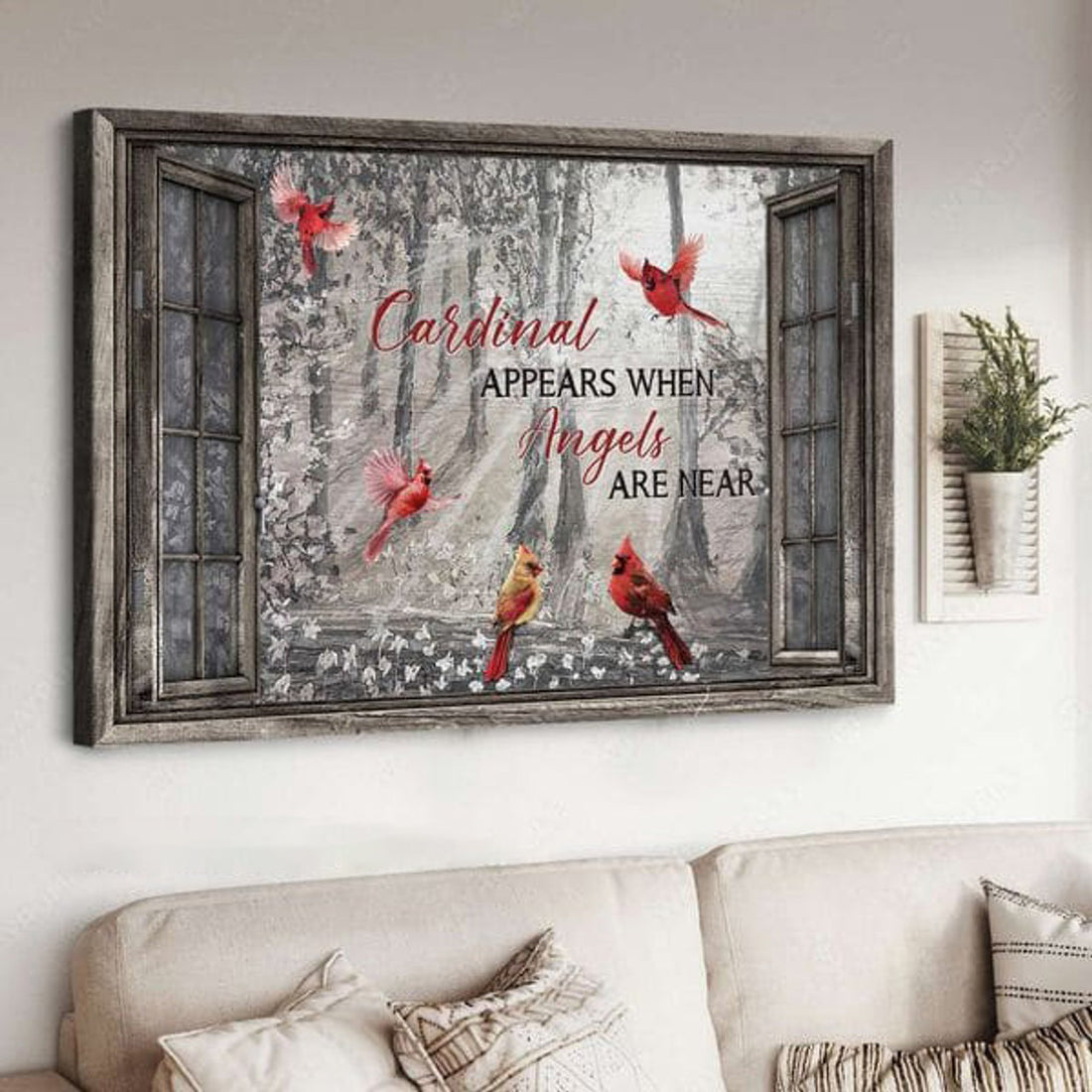 Cardinal Bird, Cardinal Appears When Angels Are Near, Window Poster Poster and Canvas