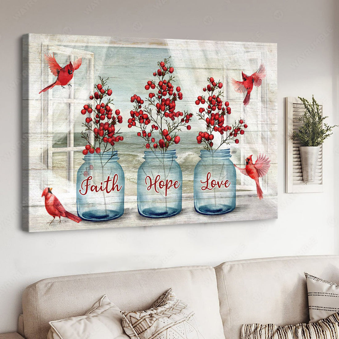 Cardinal Bird, Faith Hope Love, Poster Decor Poster and Canvas