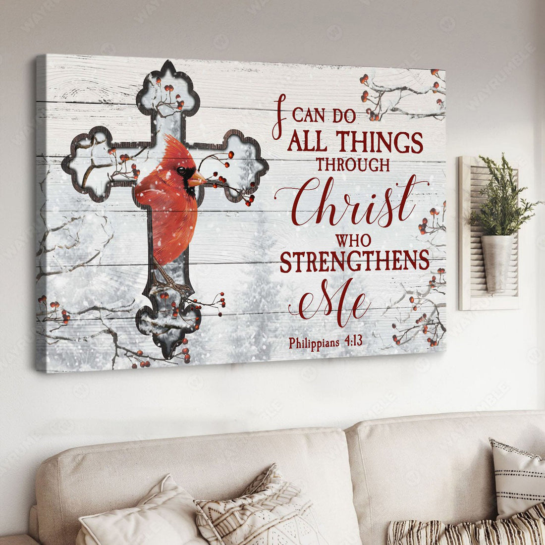 Cardinal Bird, I Can Do All Things Through Christ Who Strengthens Me Poster and Canvas