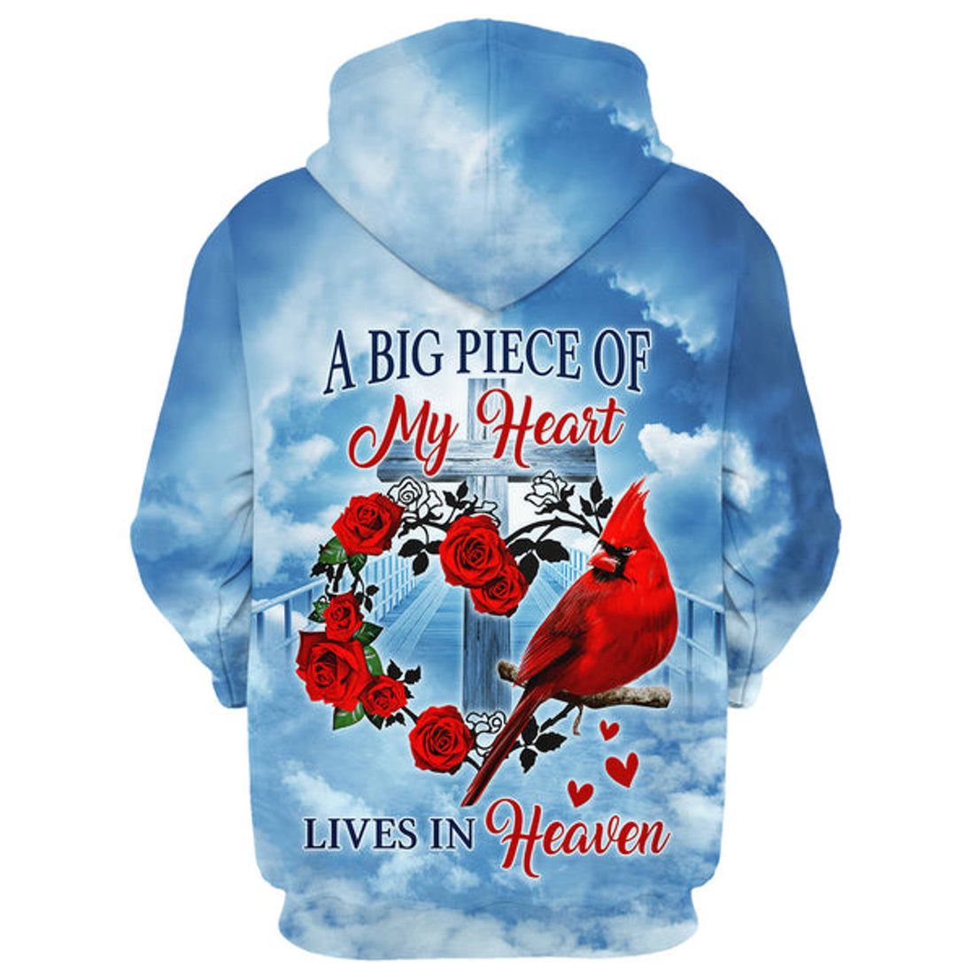 FUNSTUFFPRINT 3D Cardinal A Big Piece Of My Heart Lives In Heaven 3D Hoodies Men & Women Christian 3D Hoodie and Zip Hoodie