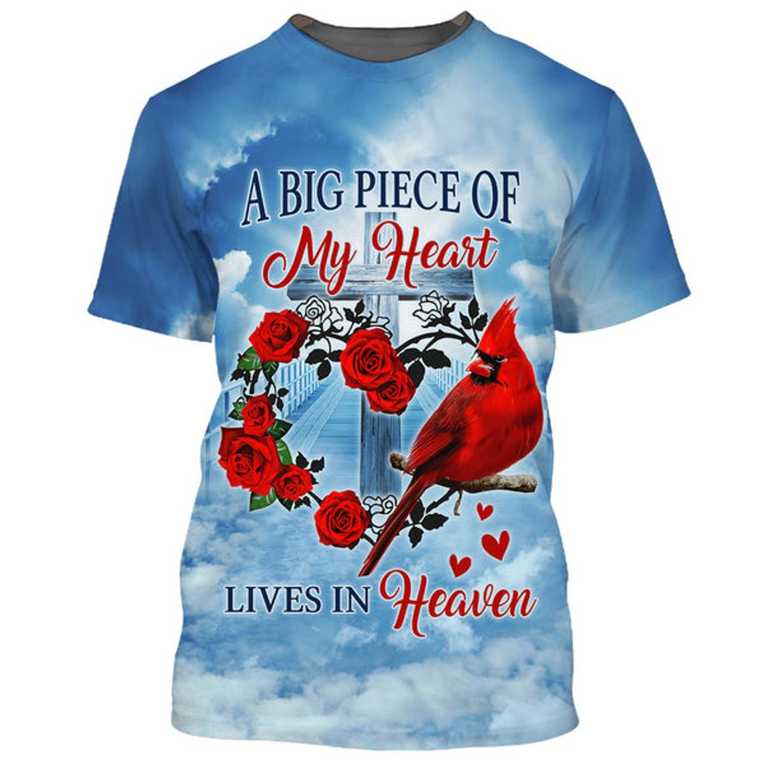 FUNSTUFFPRINT Cardinal A Big Piece Of My Heart Lives In Heaven 3d Shirts - Christian T-Shirts For Men And Women
 3D T-shirt