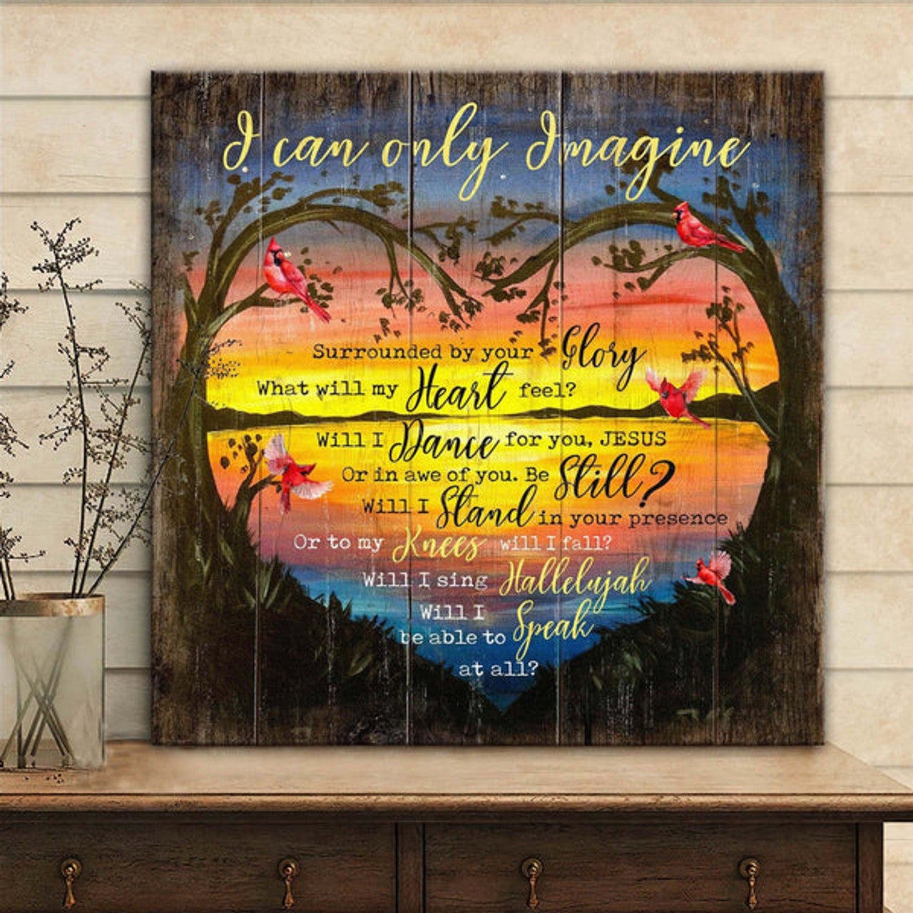 Cardinal I Can Only Imagine Heart Shaped Tree Jesus Canvas Wall Art - Jesus Canvas Pictures - Christian Wall Posters