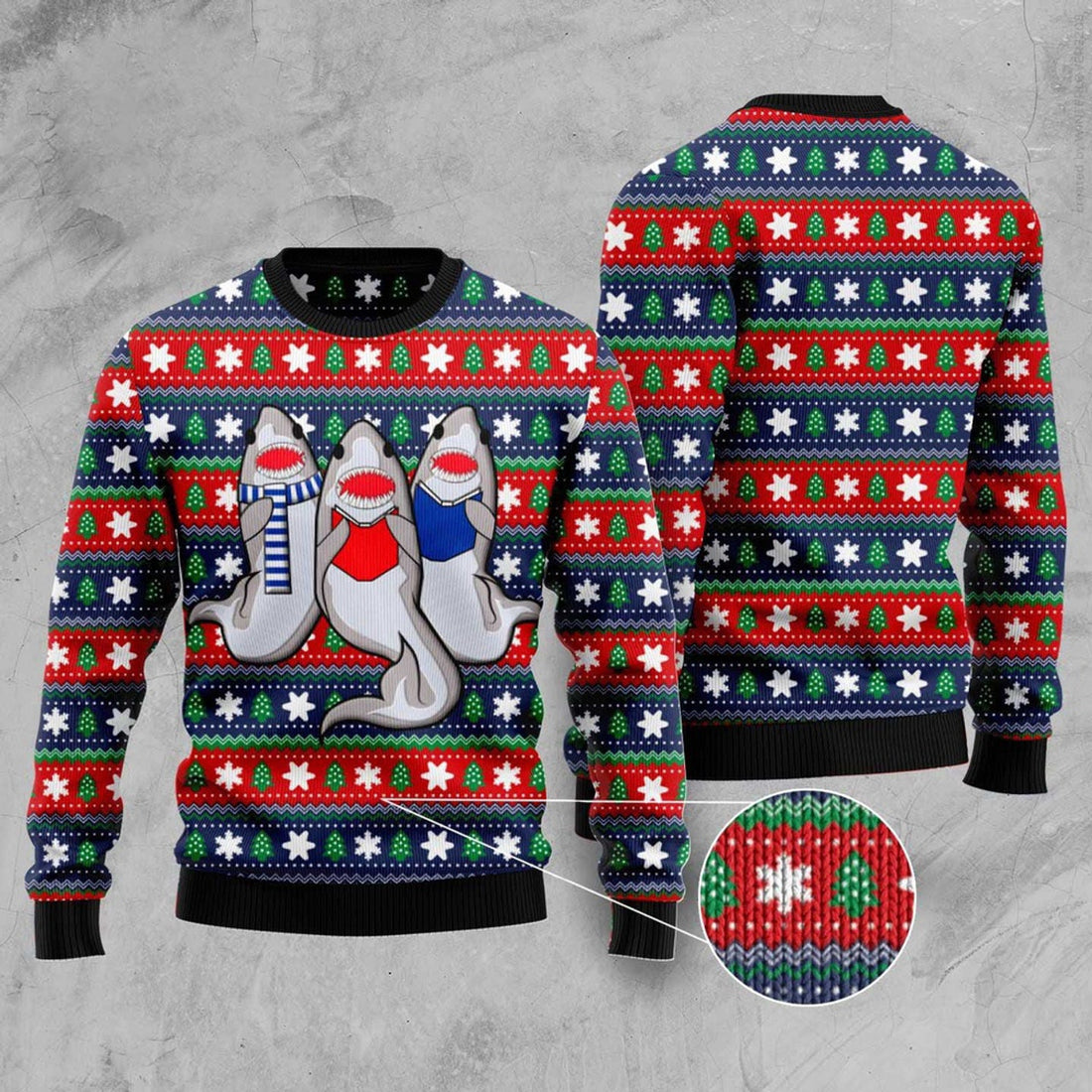 FUNSTUFFPRINT Carolling Sharks Ugly Christmas Sweater, Christmas Sweater, Ugly Sweater, Funny Xmas Sweaters Ugly Sweater